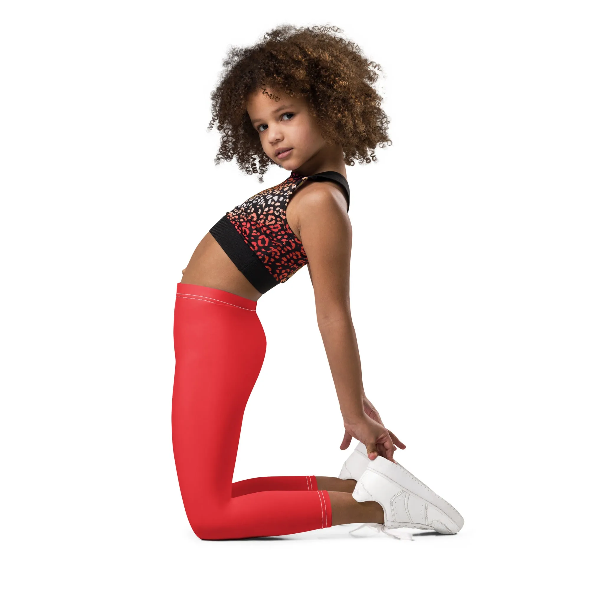 Colorful Comfort: Girls' Active Leggings in Solid Hues - Scarlet