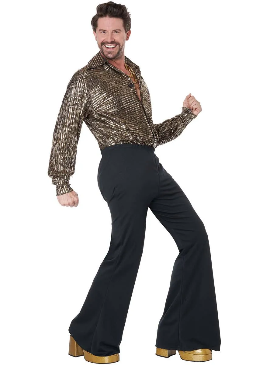 Disco Guy Mens Gold and Black 70s Plus Size Costume