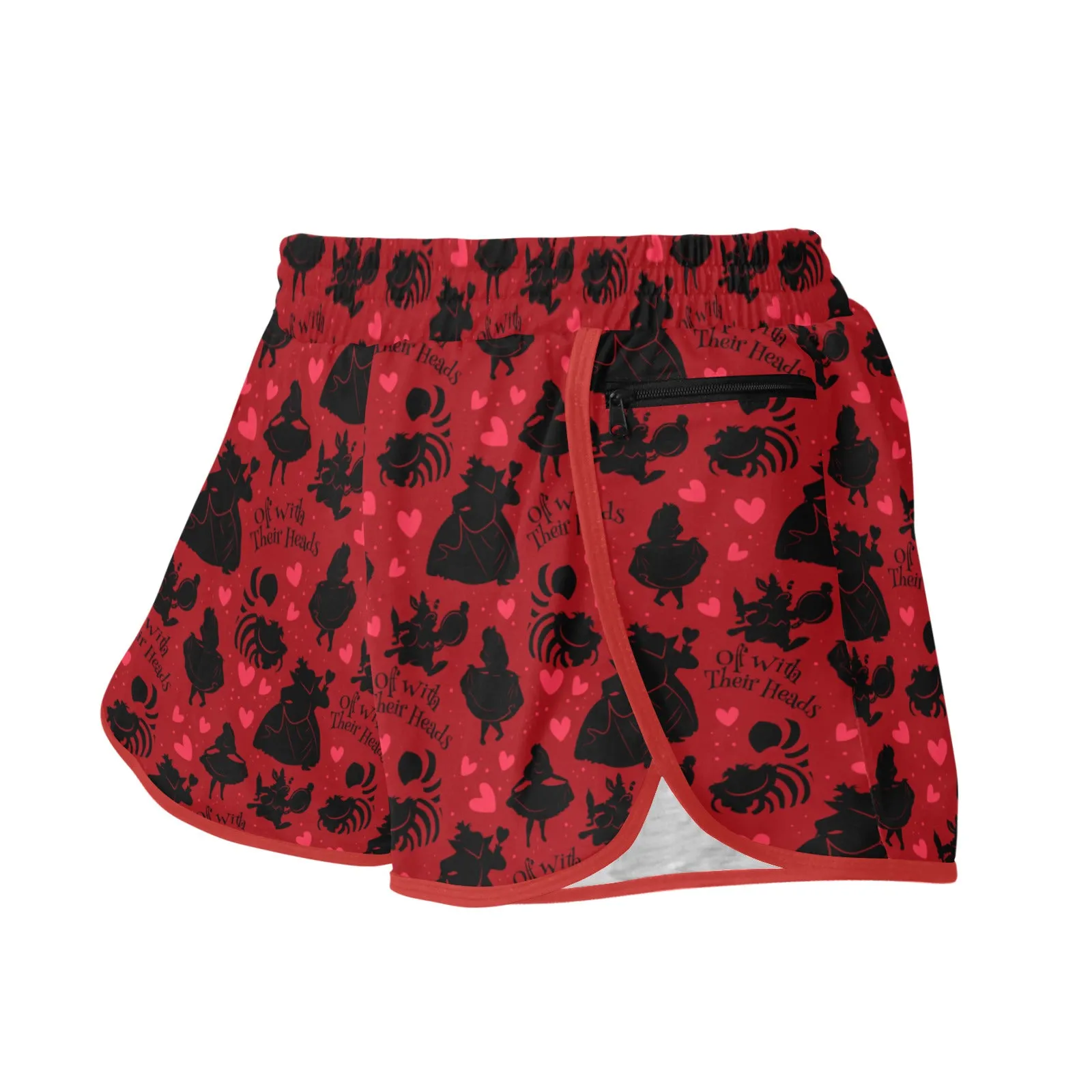 Disney Alice In Wonderland Queen Of Hearts Off With Their Heads Women's Athletic Sports Shorts