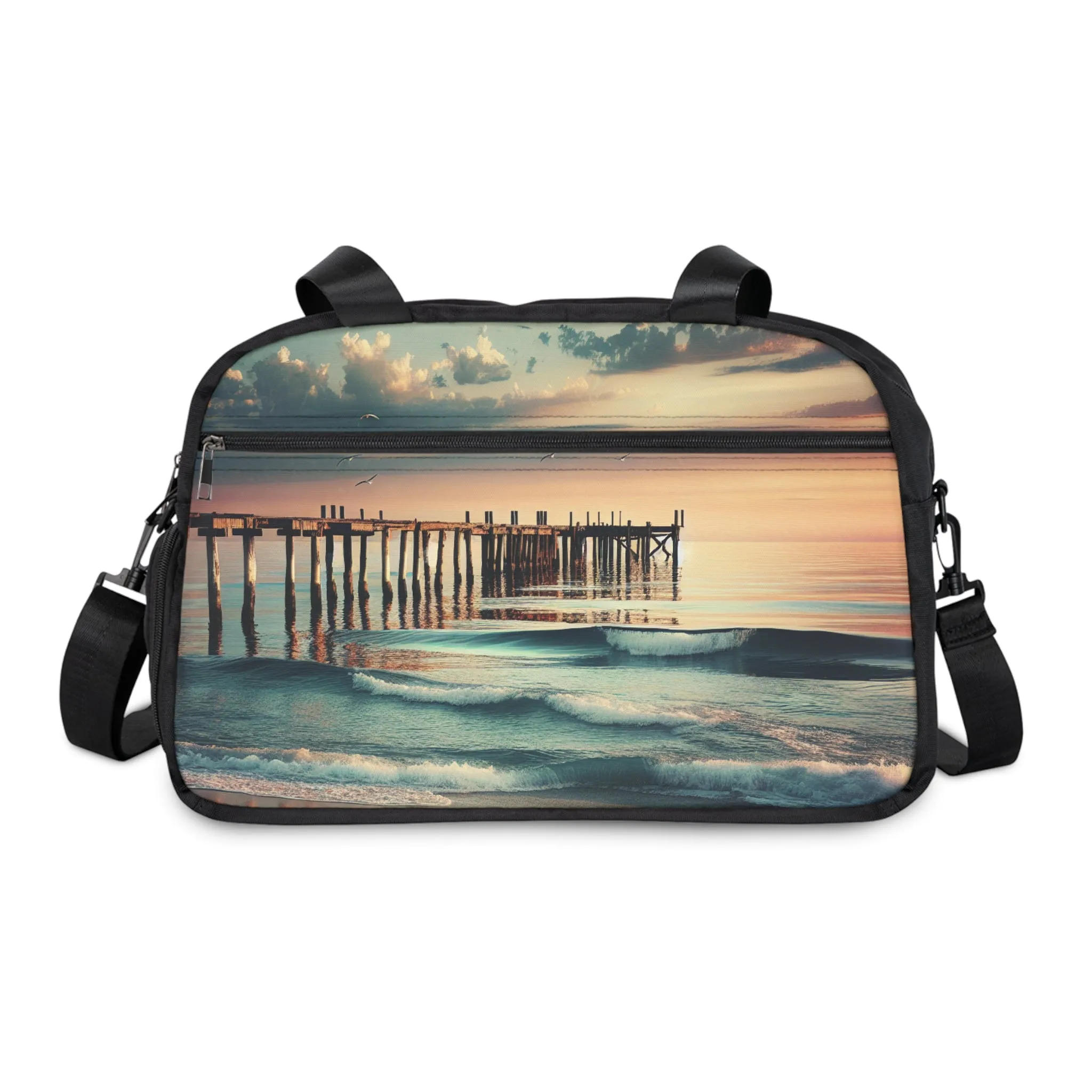 Fitness Handbag - Ocean Waves Sunset Beach Pier