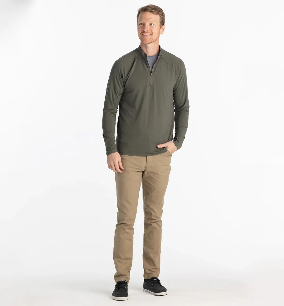 Free Fly Men's Bamboo Flex Quarter Zip in Fatigue