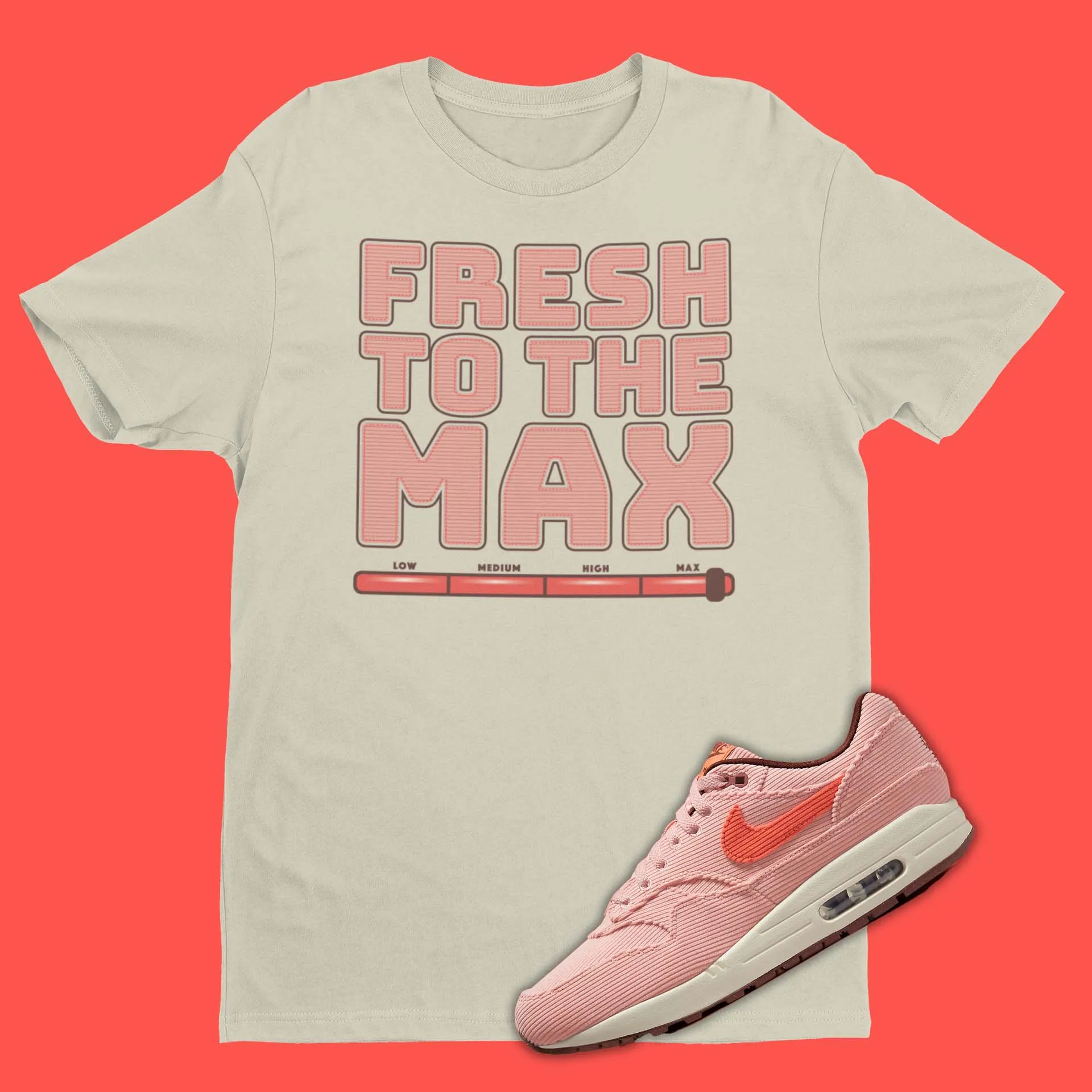 Fresh To The Max Nike Air Max 1 Corduroy Coral Stardust Matching T-Shirt