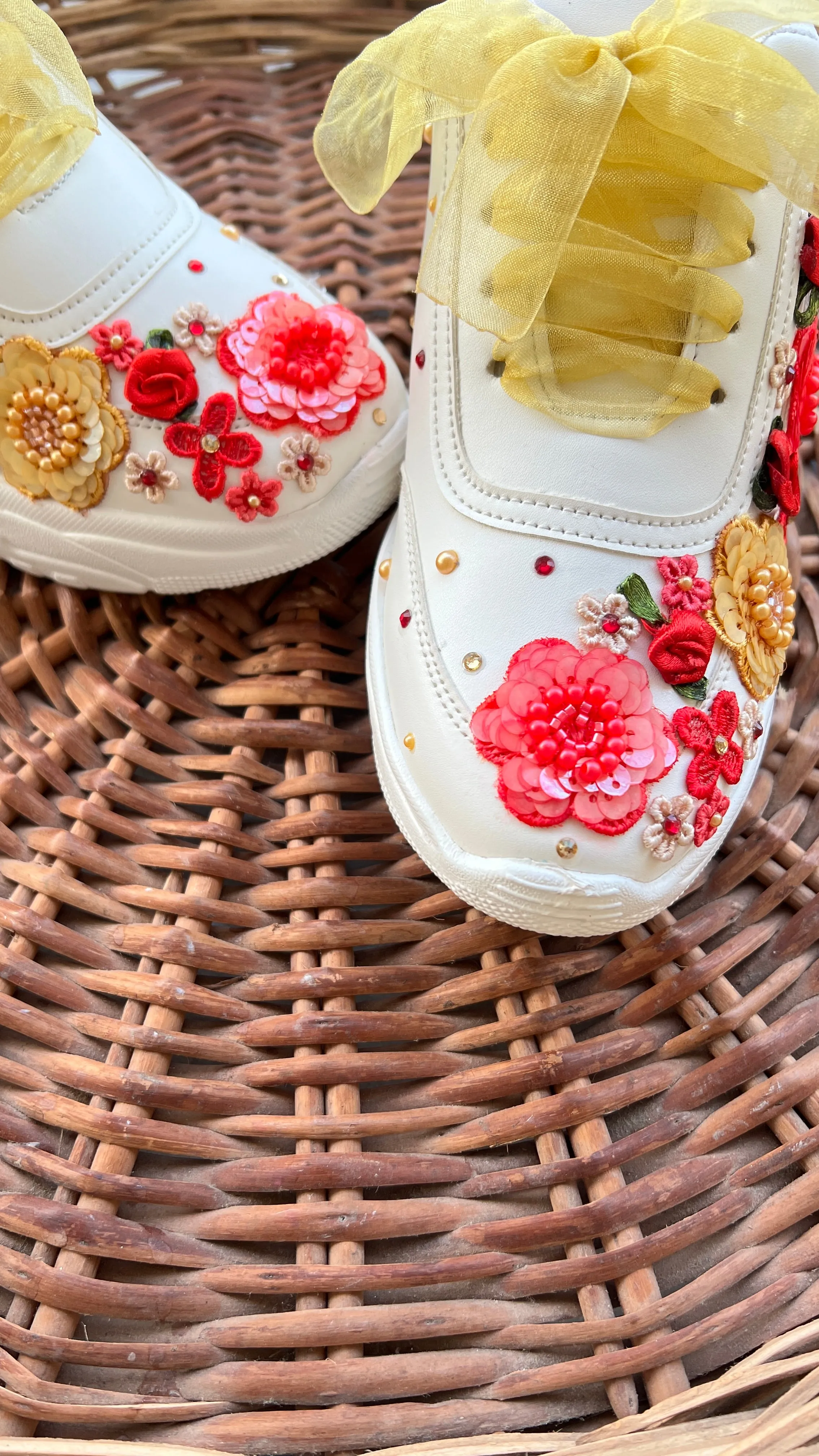 FUNKY N TRENDY red and gold floral theme bridal sneakers / bridesmaid sneakers/floral  sneakers