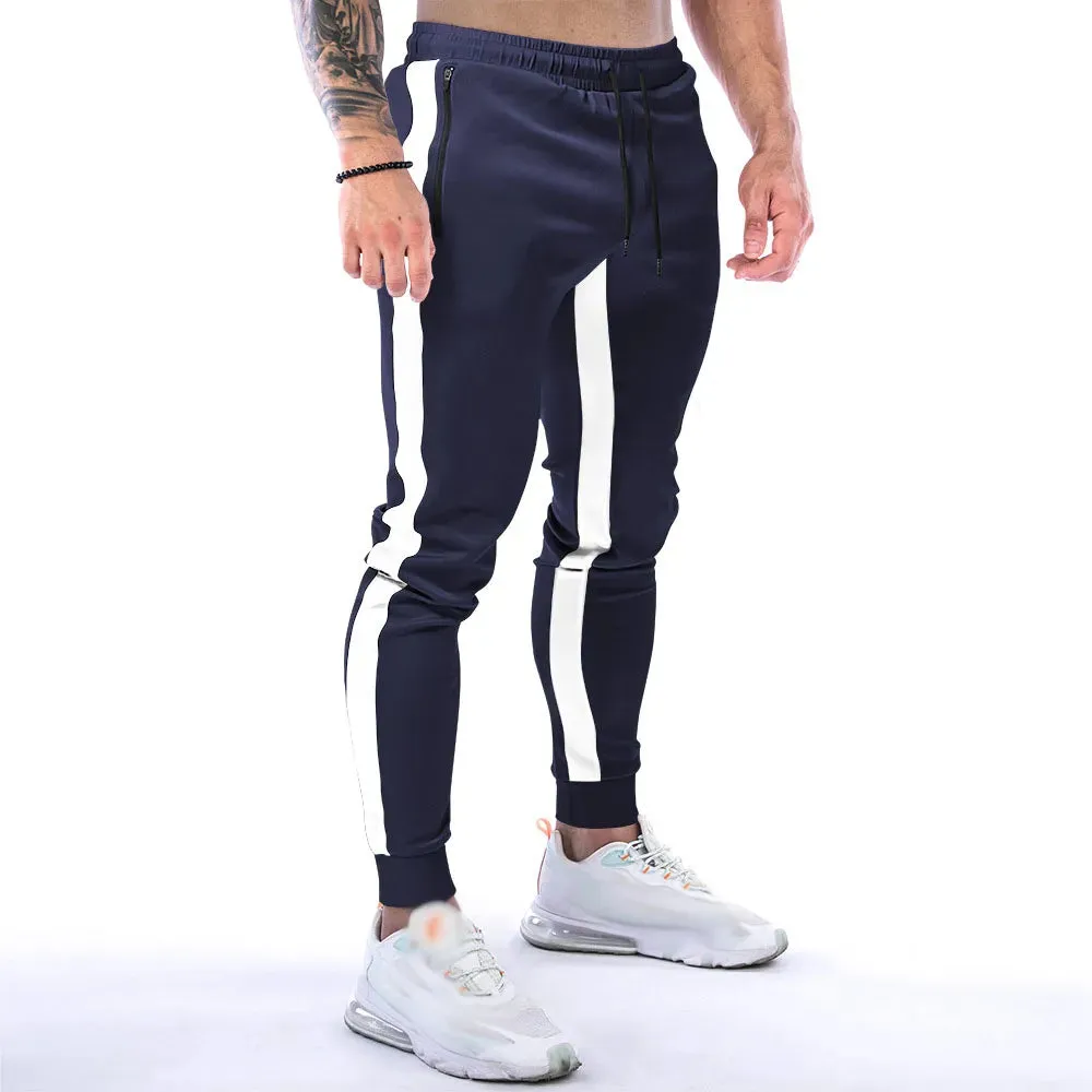 GODLIKEU Sports Pants Mens Fitness Striped Black Training Elastic Waist Jogger Running Trousers