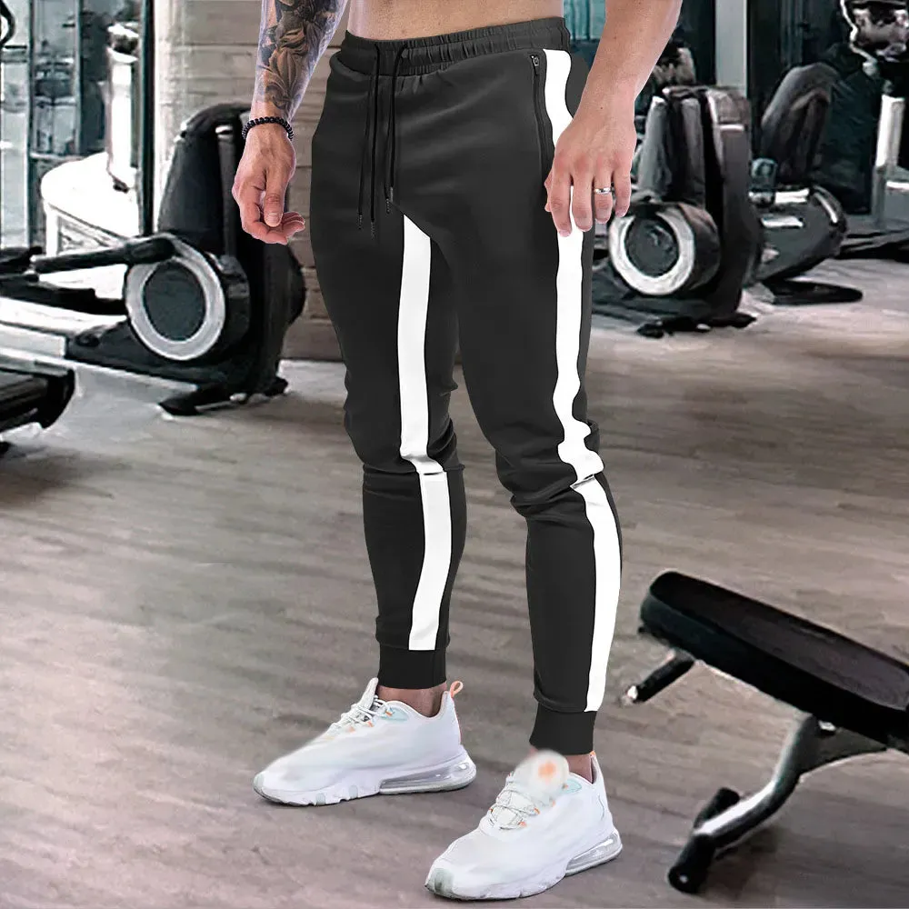 GODLIKEU Sports Pants Mens Fitness Striped Black Training Elastic Waist Jogger Running Trousers