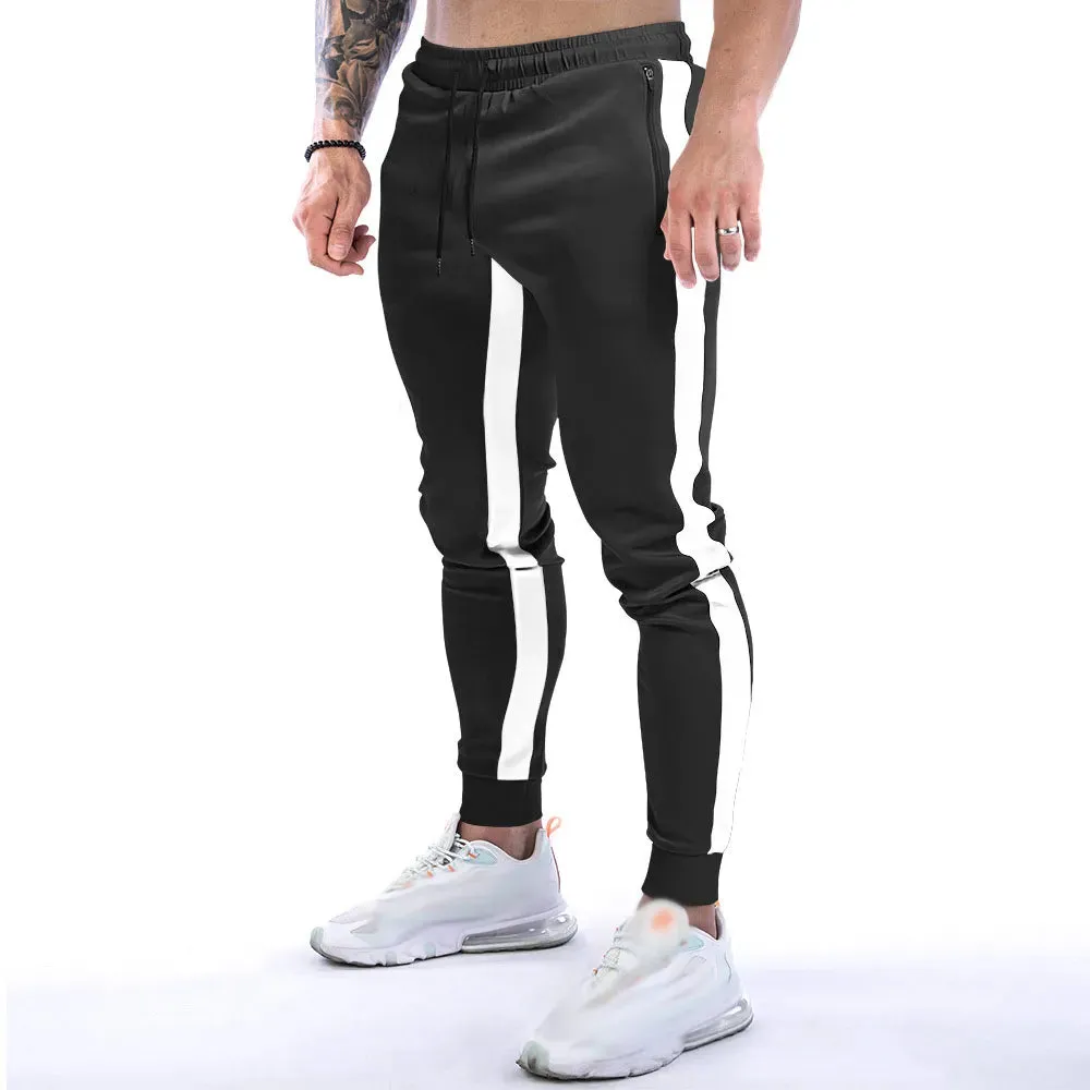 GODLIKEU Sports Pants Mens Fitness Striped Black Training Elastic Waist Jogger Running Trousers