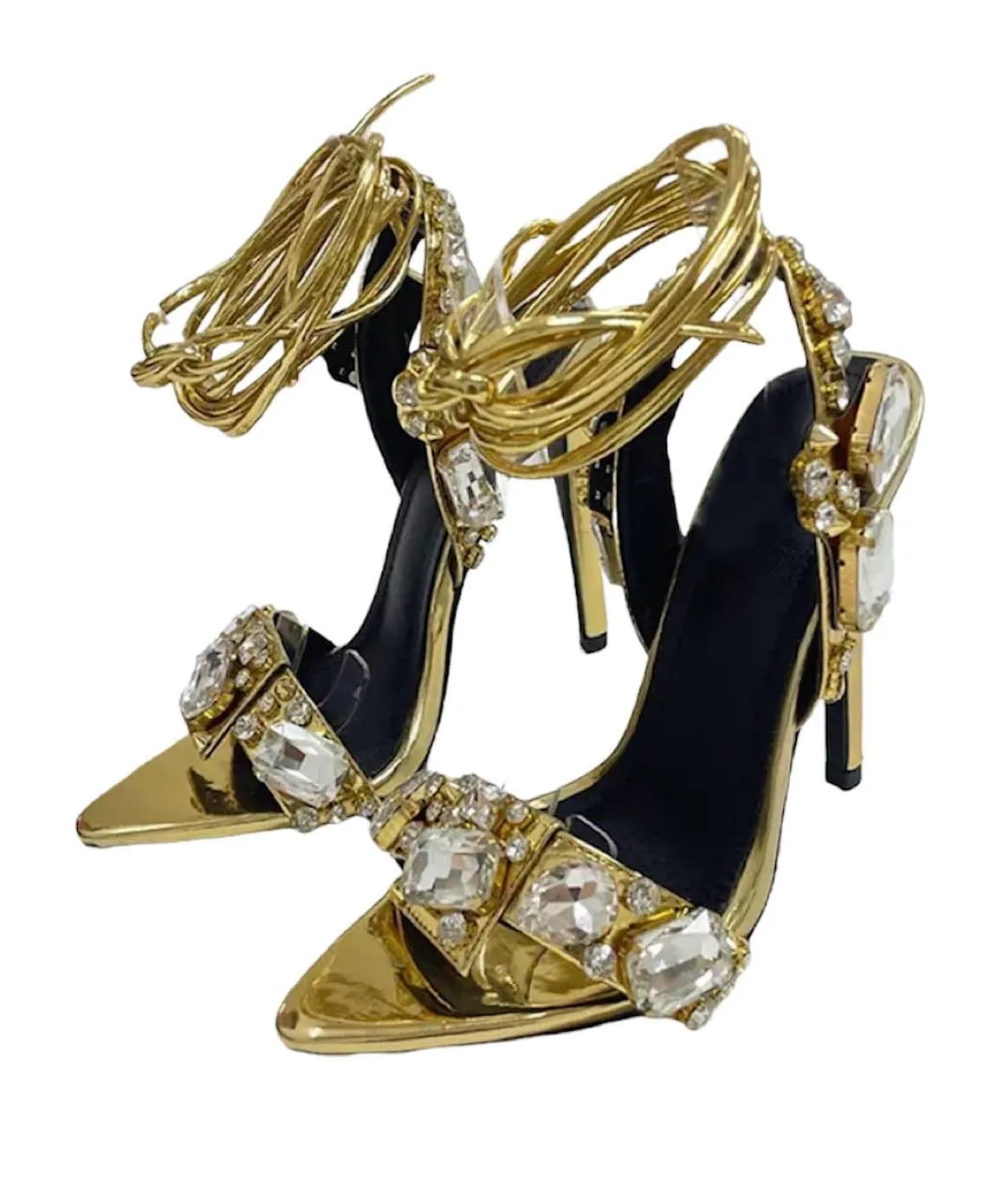 Golden Crystal Strappy High Heels