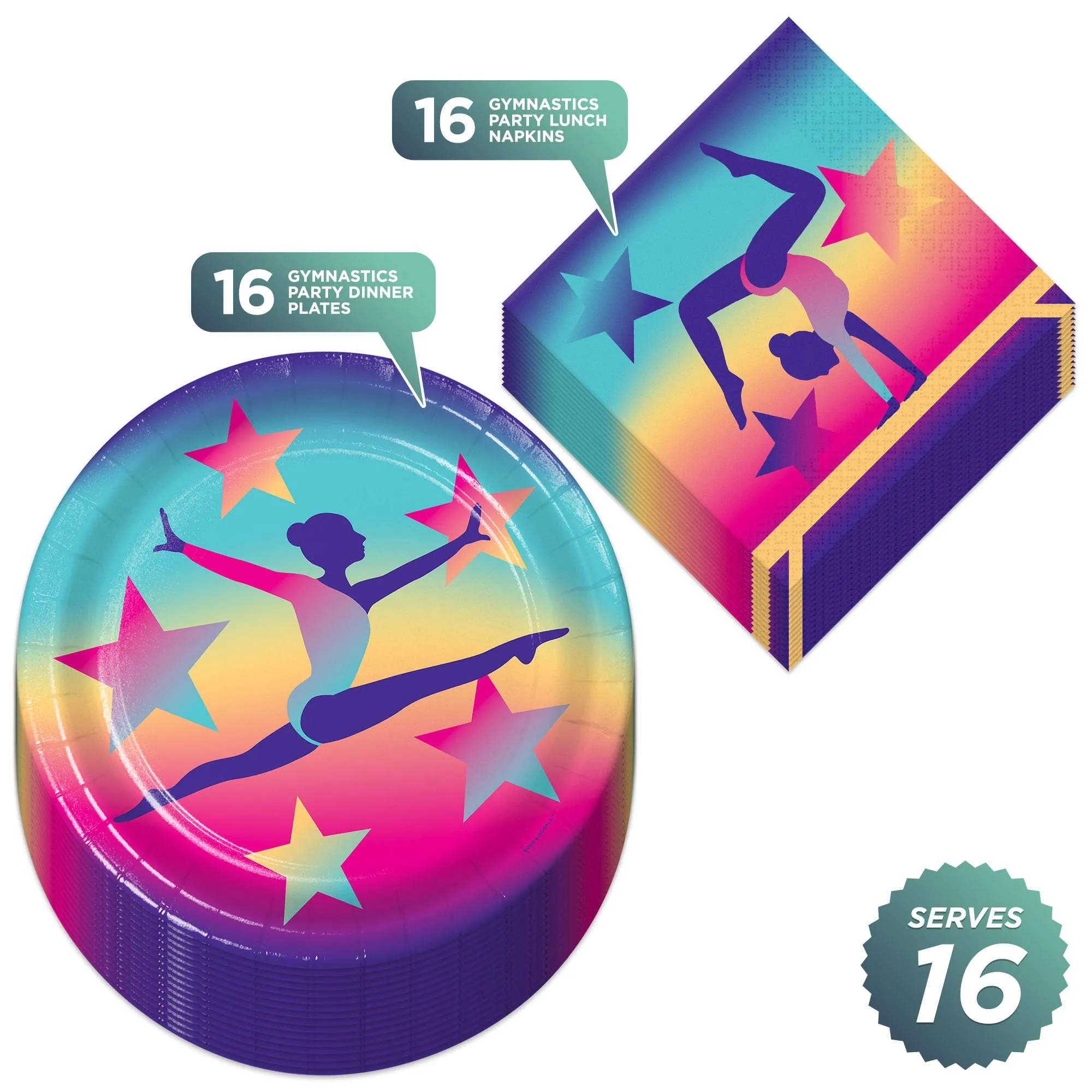 Gymnastics Party Supplies - Girl Gymnast Paper Dinner Plates and Napkins (Serves 16)