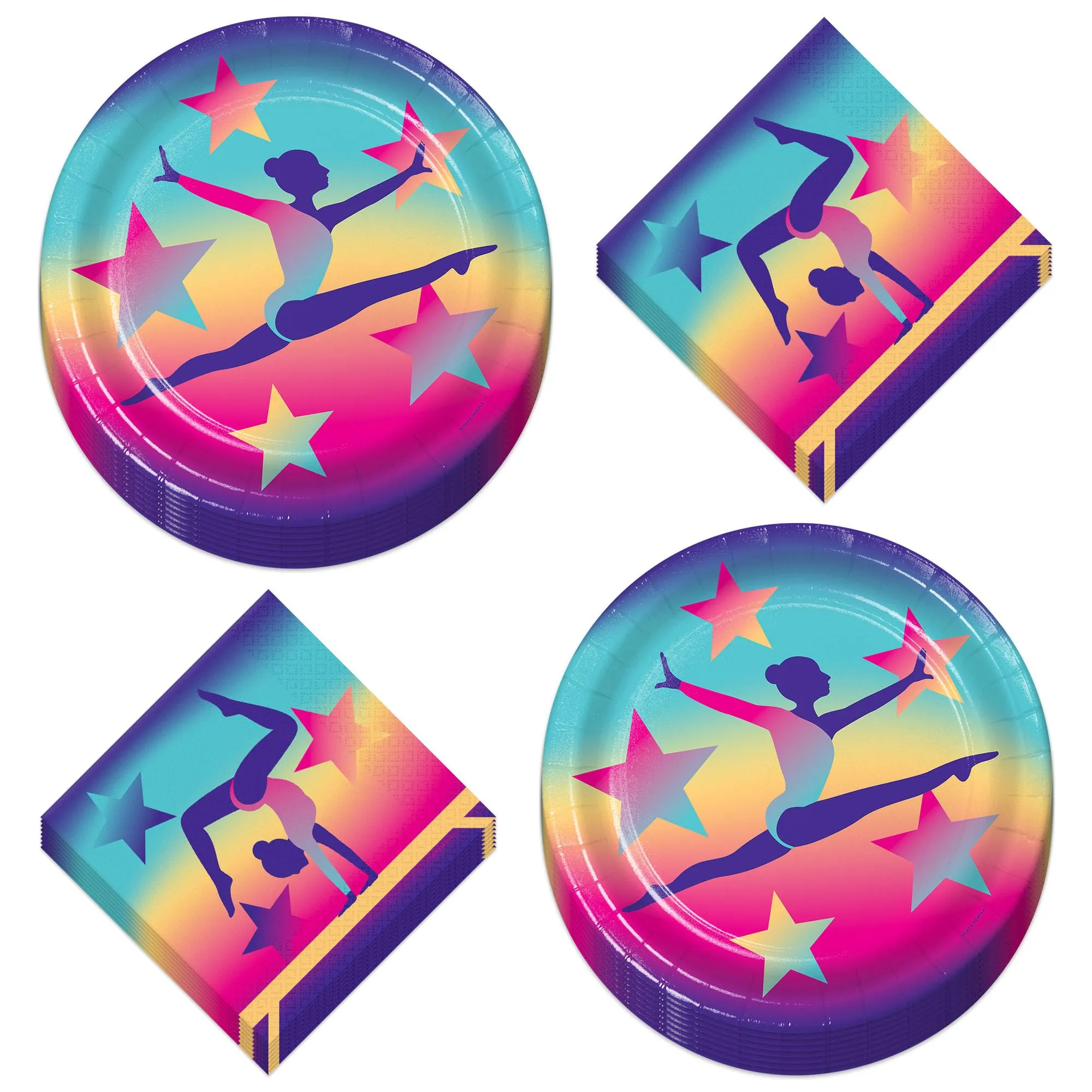 Gymnastics Party Supplies - Girl Gymnast Paper Dinner Plates and Napkins (Serves 16)