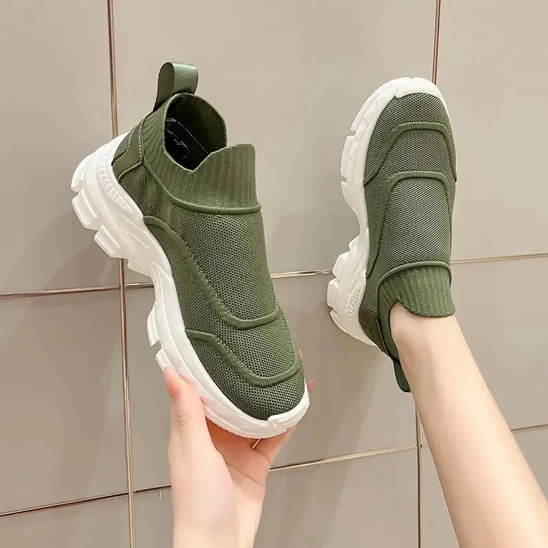 Hnzxzm Shoes for Women Sports Slip on Woman Footwear Mesh Breathable Wedge Sneakers Athletic Running Summer 2024 Urban Korean New