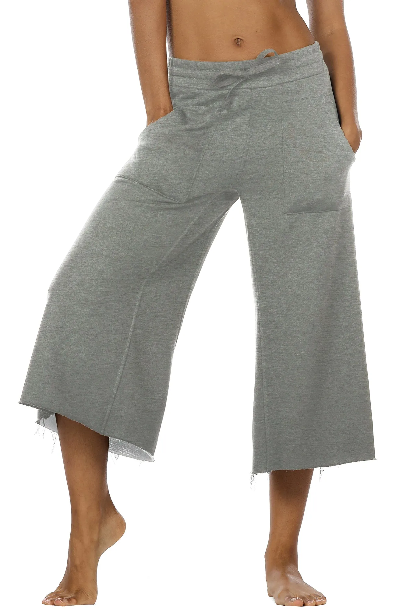 icyzone Womens Joggers Sweatpants - Athletic Lounge Cotton Terry Wide Leg Capri Pants with Pockets