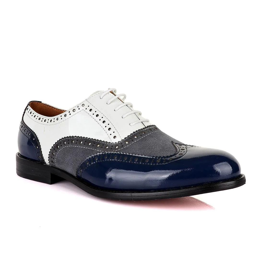 John Mendson Blue White And Grey Oxford Lace up Wet Lips and Suede Shoe.