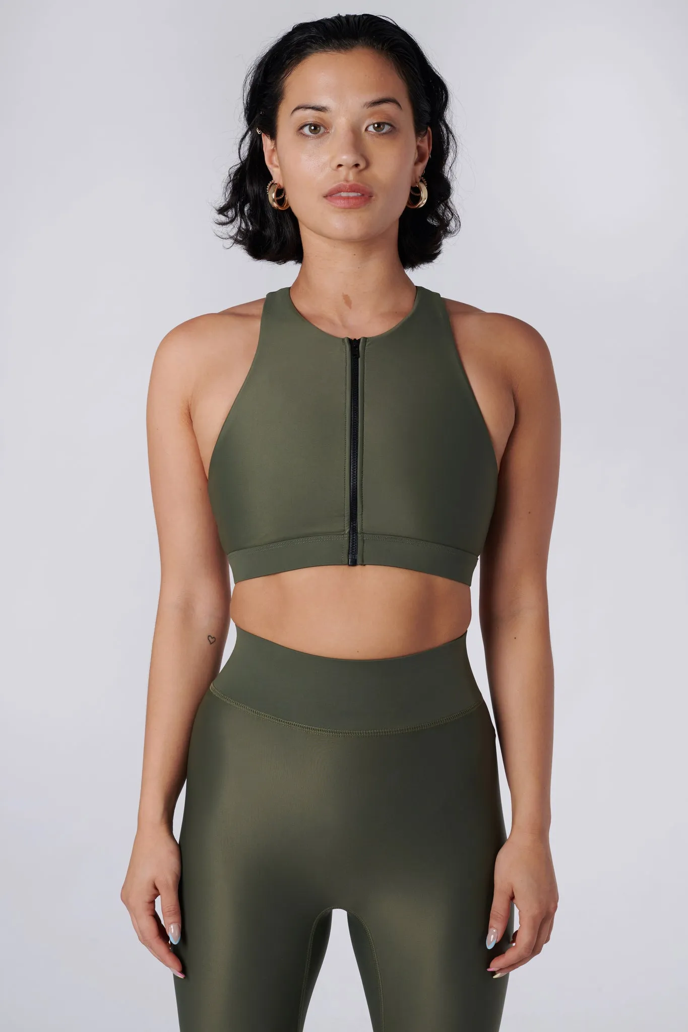 Liv Front Zip Sports Bra | Recycled Nylon | Olive