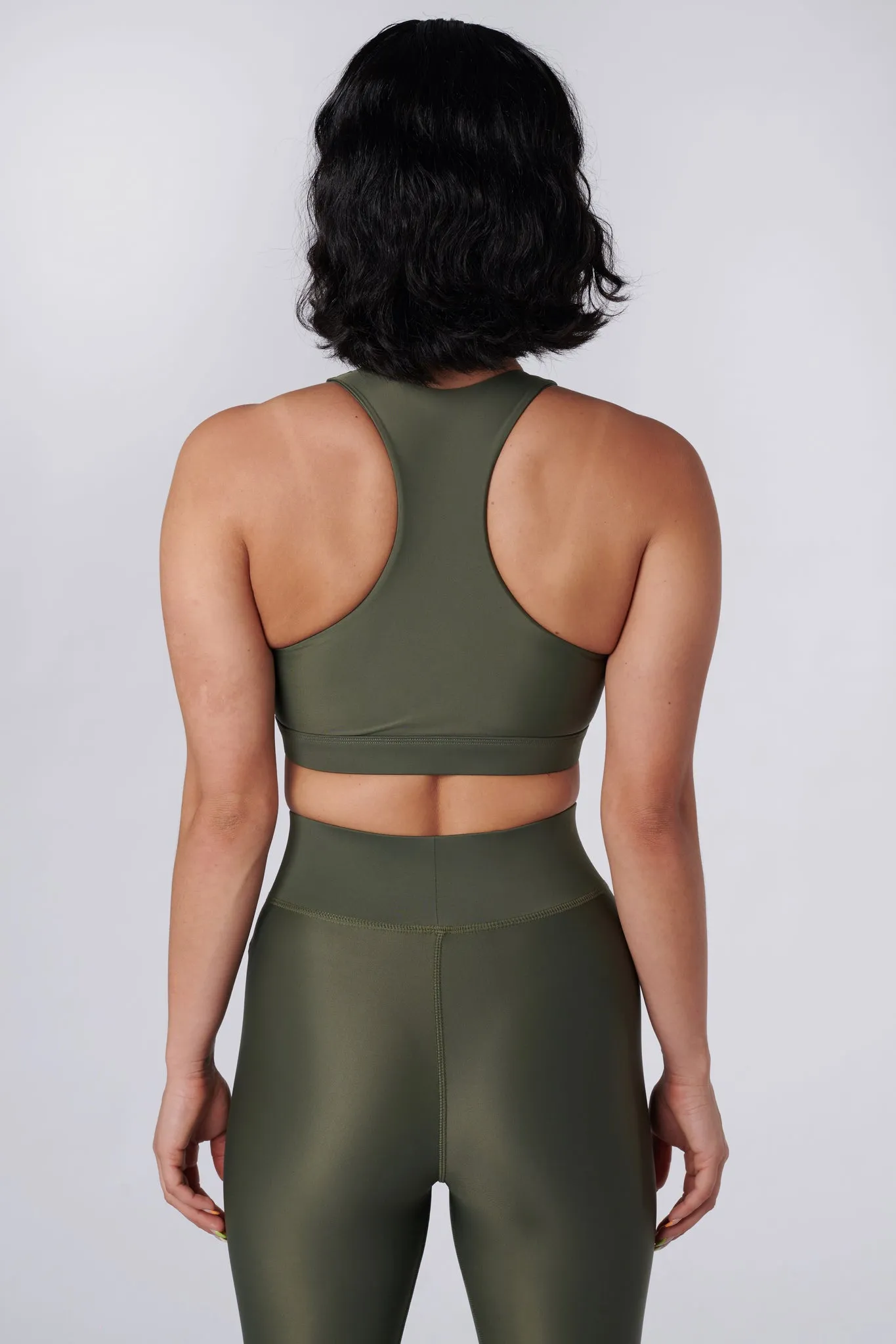 Liv Front Zip Sports Bra | Recycled Nylon | Olive