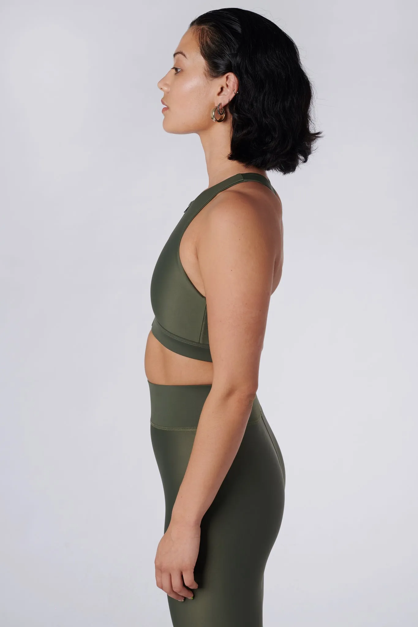 Liv Front Zip Sports Bra | Recycled Nylon | Olive