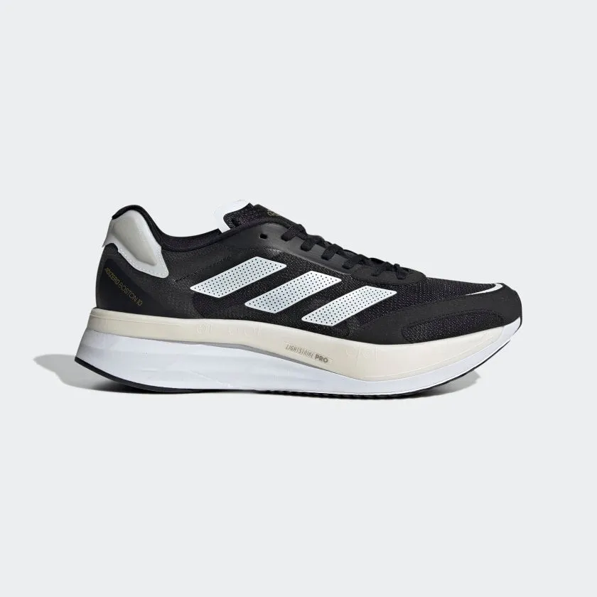 Men's Adidas Adizero Boston 10, Black/White/Gold, 9 D Medium