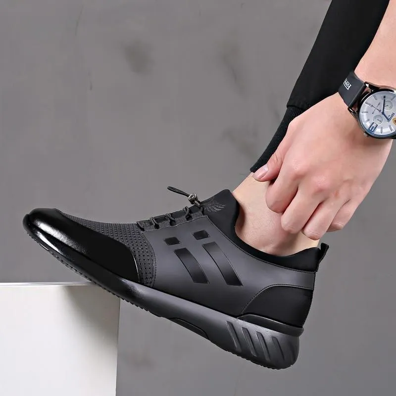 Men's Casual Shoes 2021 Lycra  Cow Leather British Black Shoes