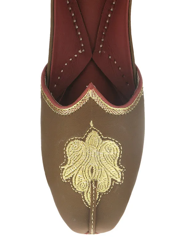 Men's Indian Ethnic Handrafted Embroidered Brown Premium Leather Footwear - Desi Colour