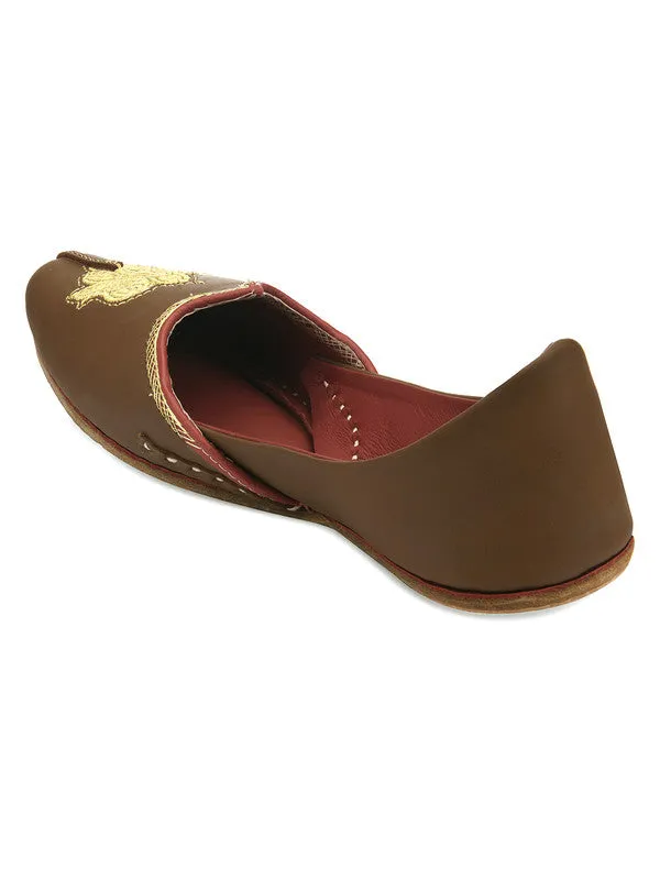 Men's Indian Ethnic Handrafted Embroidered Brown Premium Leather Footwear - Desi Colour