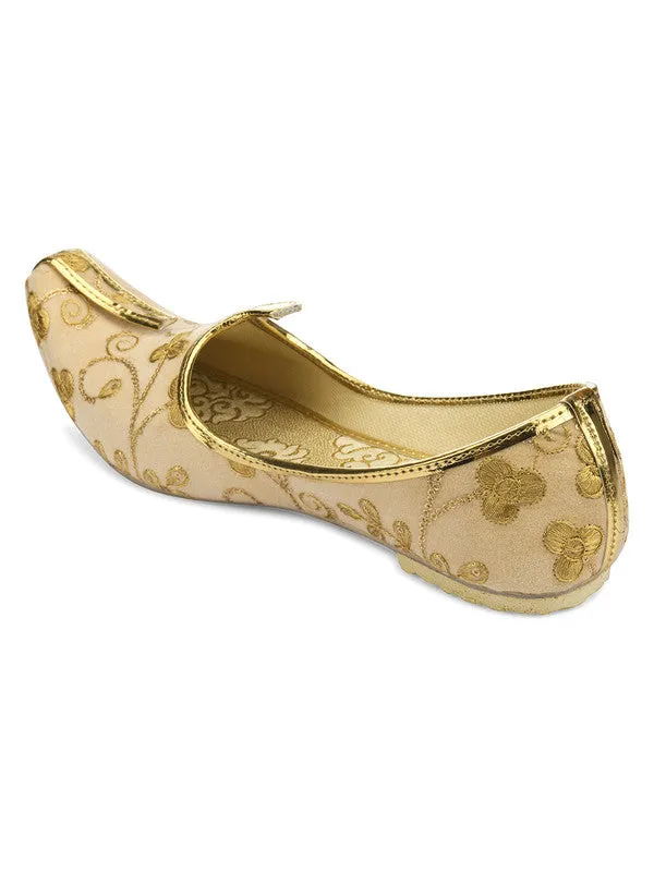 Men's Indian Ethnic Party Wear Golden Embroidered Footwear - Desi Colour