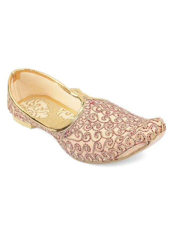 Men's Indian Ethnic Party Wear Peach Embroidered Footwear - Desi Colour