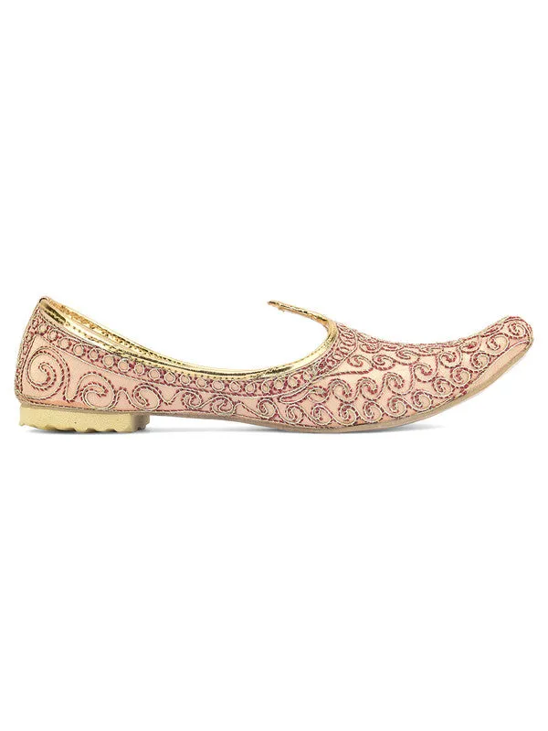 Men's Indian Ethnic Party Wear Peach Embroidered Footwear - Desi Colour