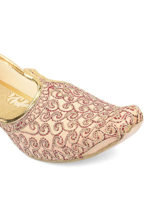 Men's Indian Ethnic Party Wear Peach Embroidered Footwear - Desi Colour