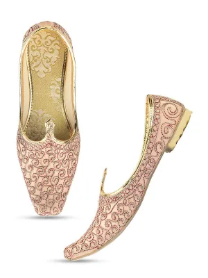 Men's Indian Ethnic Party Wear Peach Embroidered Footwear - Desi Colour