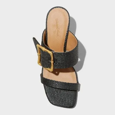 New - Universal Thread Women's 3" Chunky Block High Heel Slip On Mule Sandals Raffia