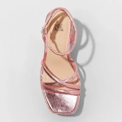 New - Women's Astro Strappy Platform Heels with Memory Foam Insole - Wild Fable Metallic Pink 12