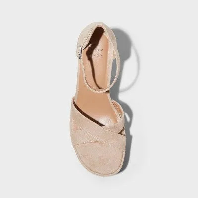 New - Women's Becky Platform Heels with Memory Foam Insole - A New Day Tan 6.5