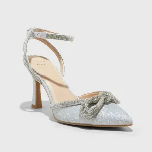 New - Women's Carmin Bow Pumps with Memory Foam Insole - A New Day Silver 12