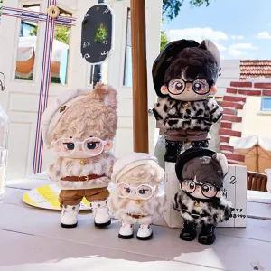 niannyyhouse 10cm 15cm 20cm Plush Doll Clothes Berets Jacket Pants Eyewear Leather Boots Leopard Print Suits Dolls Accessories