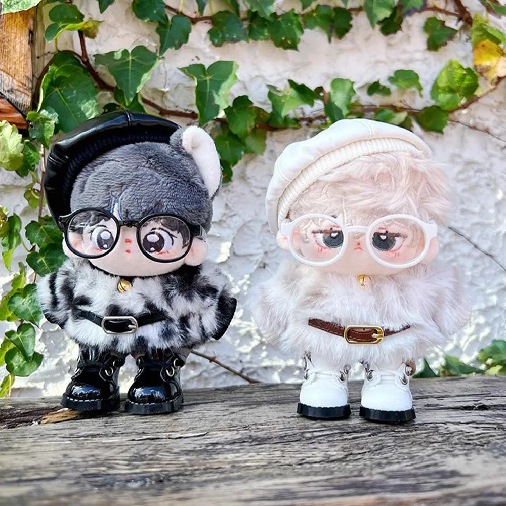 niannyyhouse 10cm 15cm 20cm Plush Doll Clothes Berets Jacket Pants Eyewear Leather Boots Leopard Print Suits Dolls Accessories