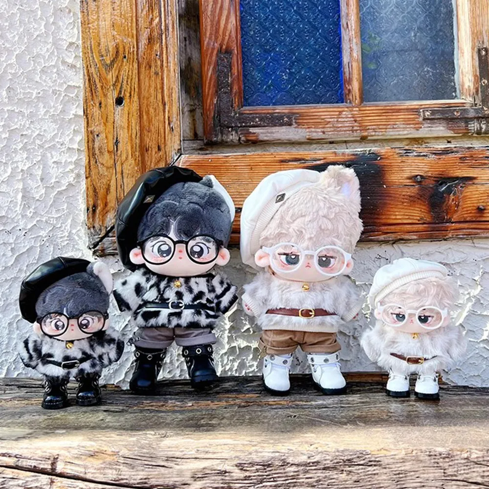 niannyyhouse 10cm 15cm 20cm Plush Doll Clothes Berets Jacket Pants Eyewear Leather Boots Leopard Print Suits Dolls Accessories