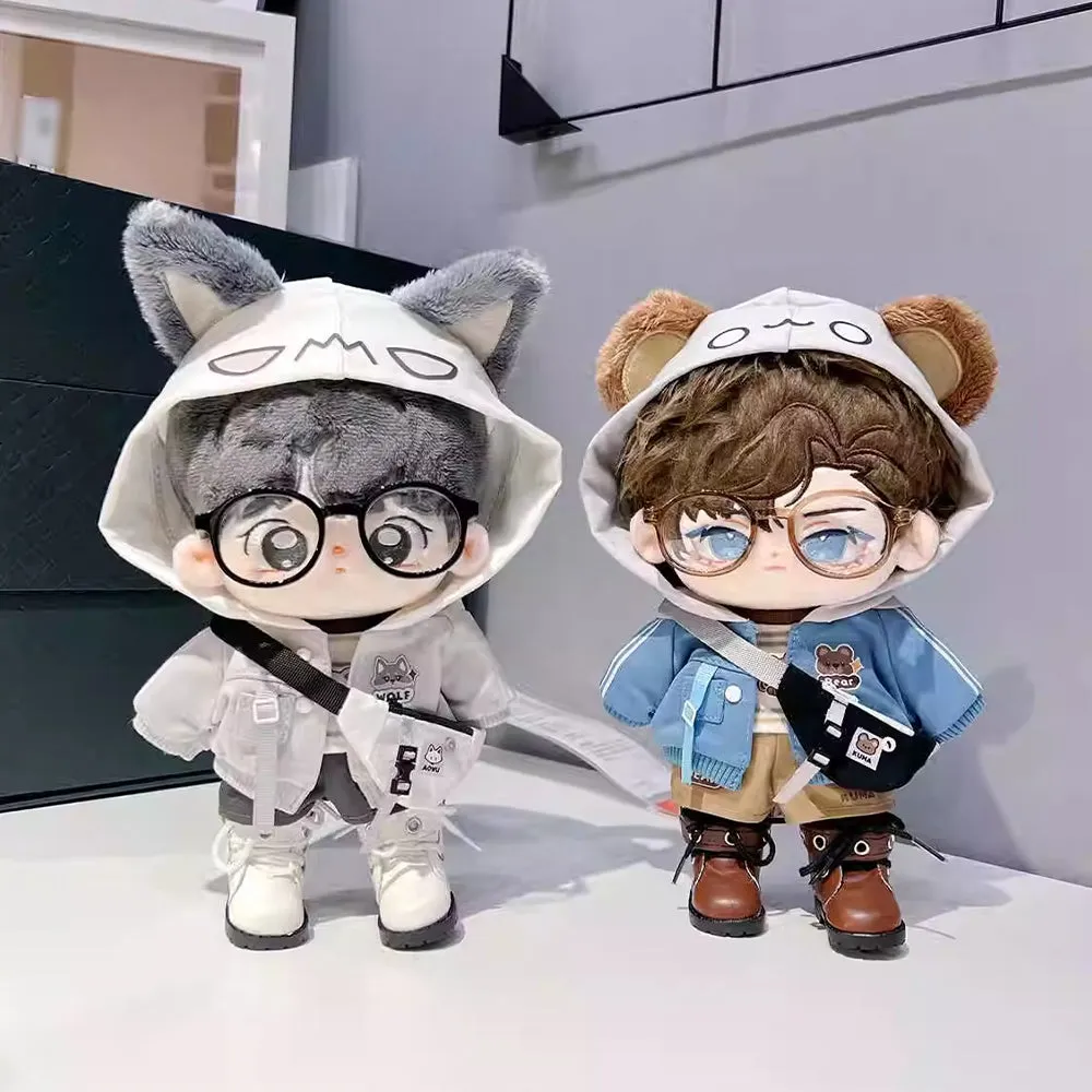 niannyyhouse 10cm 15cm 20cm Plush Doll Clothes Hoodie Vest Pants Backpacks Glasses Shoes Wolf Bear Outfit Soft Stuffed Toy Dressup Gift