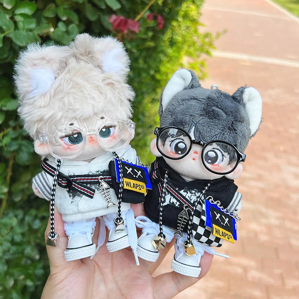 niannyyhouse 10cm Plush Doll Clothes Dark Night Dawn Set Hoodie T-Shirt Pants Glasses Knapsack Canvas Shoes Soft Stuffed Plush Toy Dress Up