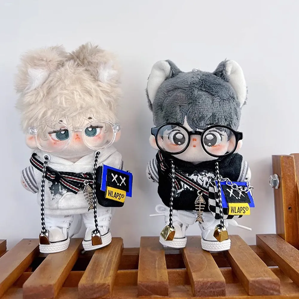 niannyyhouse 10cm Plush Doll Clothes Dark Night Dawn Set Hoodie T-Shirt Pants Glasses Knapsack Canvas Shoes Soft Stuffed Plush Toy Dress Up