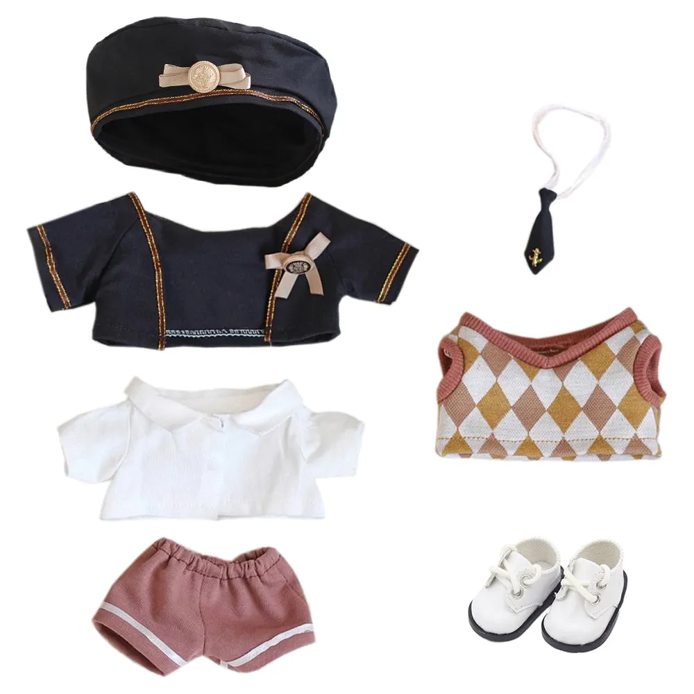 niannyyhouse 20cm Plush Doll Clothes Hat Coat Shirt Suit Pants Tie Vest Leather Shoes College Style Outfit 8in Dolls Dress Up