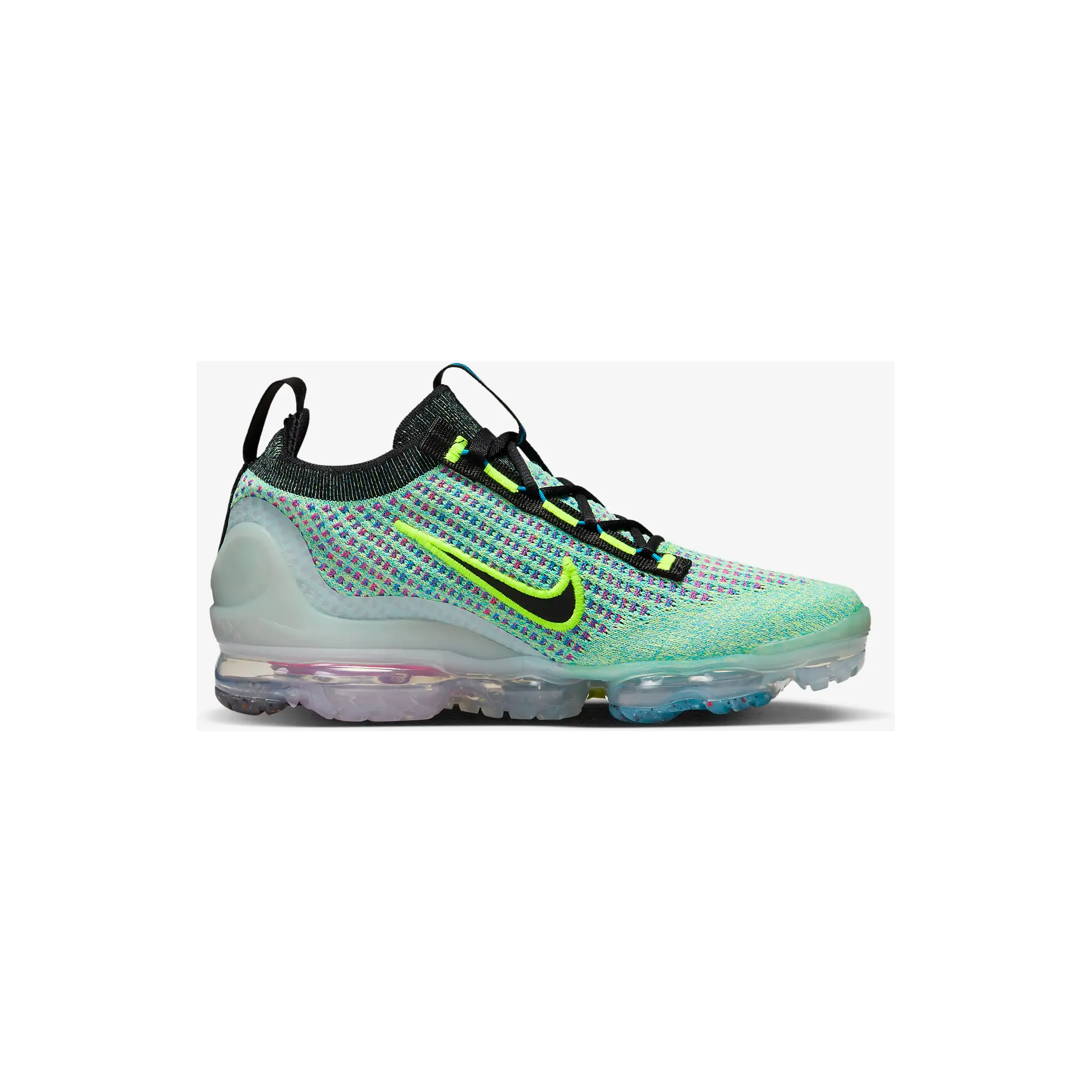 Nike Kid's Air VaporMax 2021 Flyknit Next Nature Shoes - Volt / Photo Blue / Metallic Silver / Black