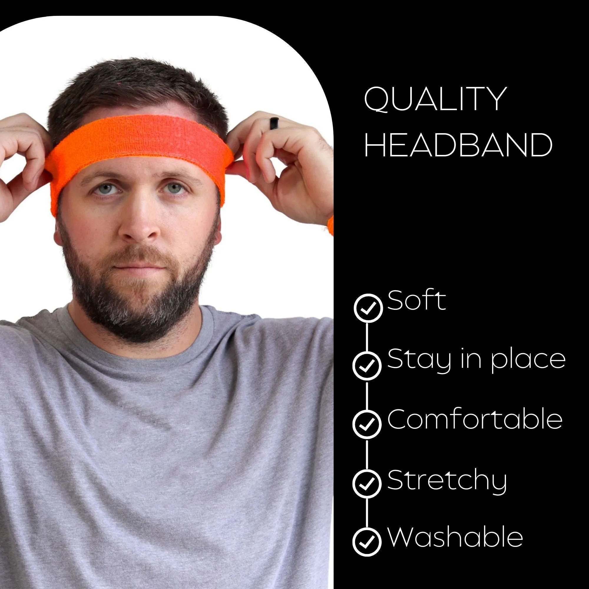 Orange White Black Head Sweatbands - 3 Pack