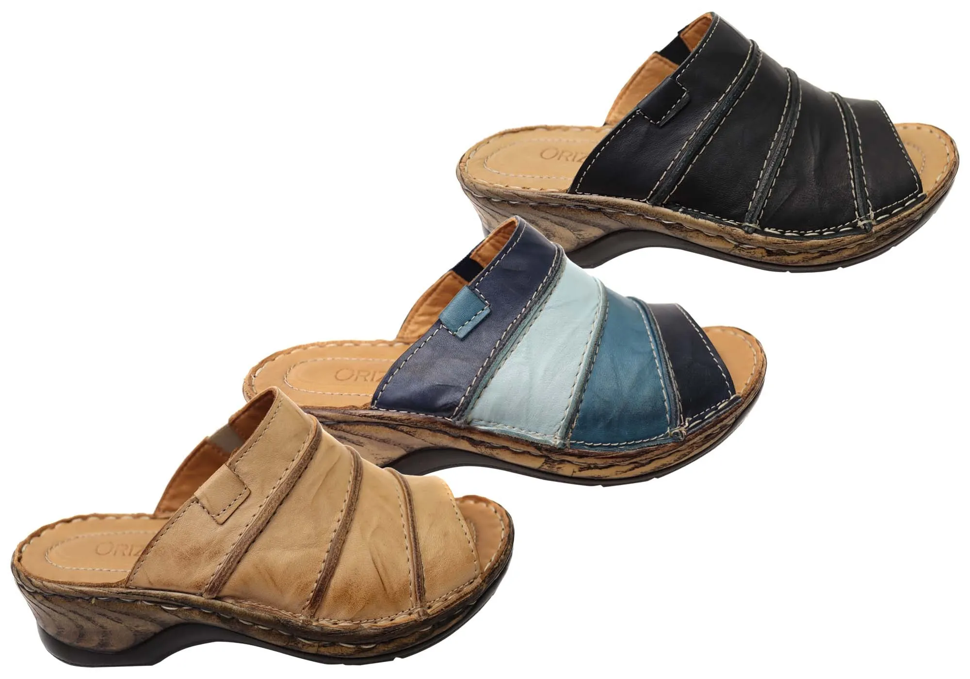 Orizonte Trivia Womens Comfortable European Leather Slides Sandals