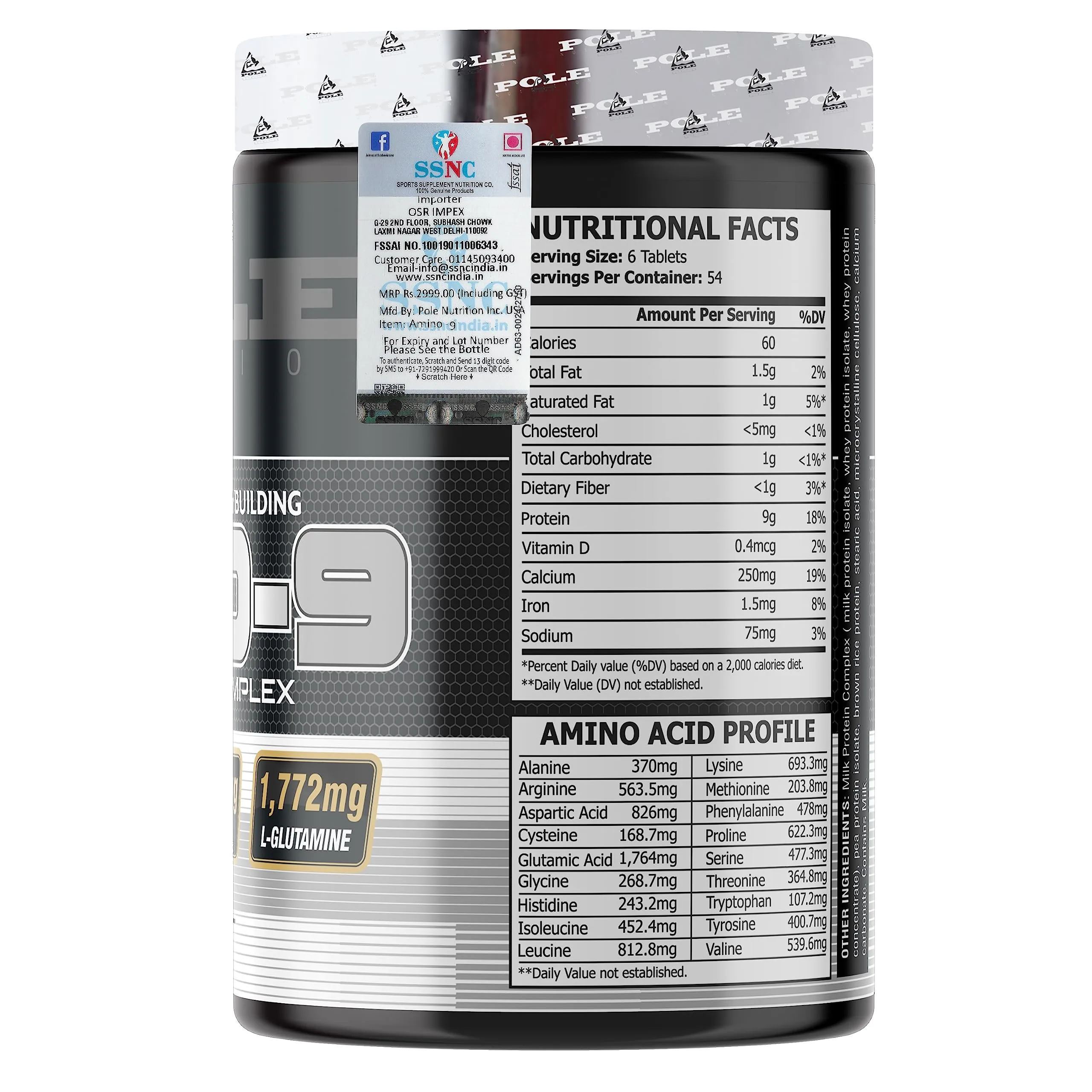 Pole Nutrition Amino 9-324 Tablets | Full Amino Acid Complex for Athletes & Bodybuilders | Nutraceutical Supplement for Enhanced Performance