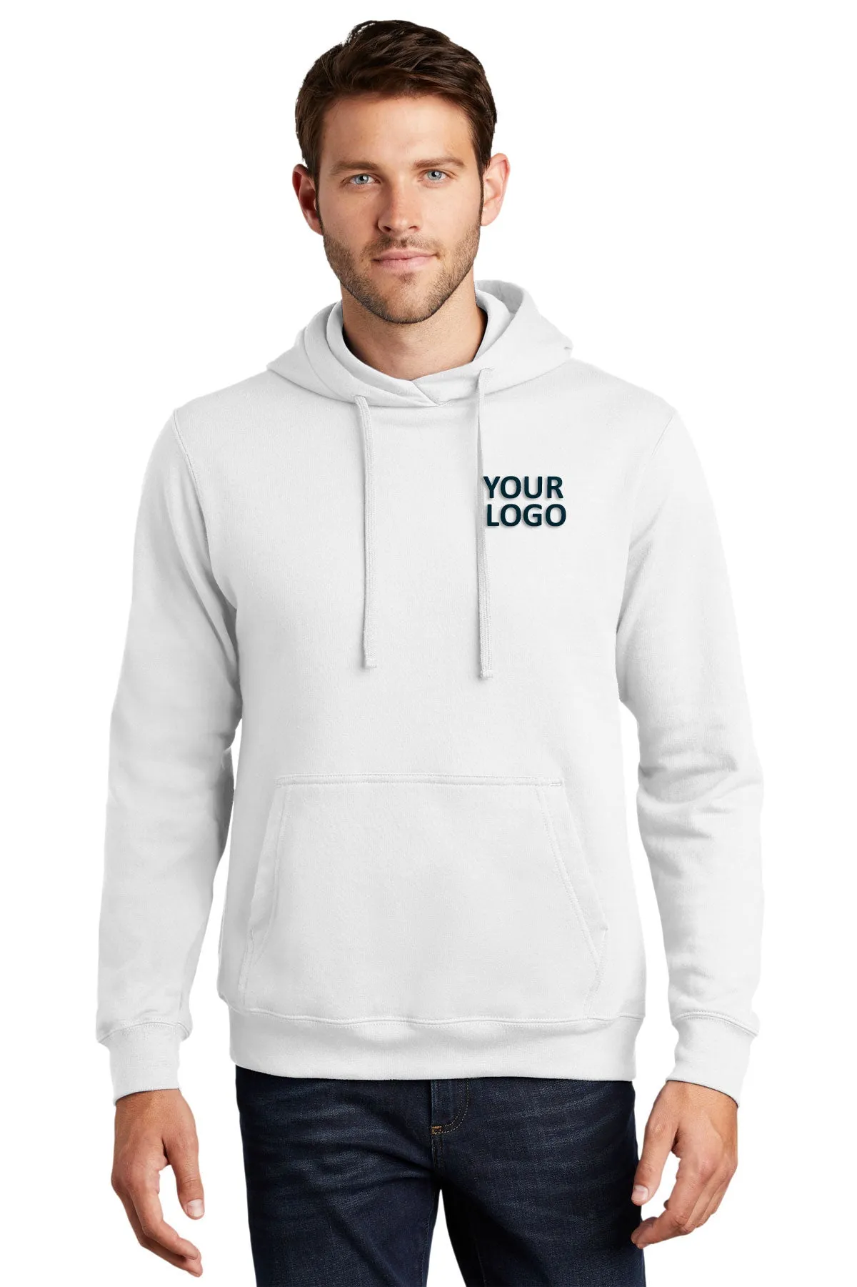 Port & Company Fan Favorite Fleece Branded Hoodies, White