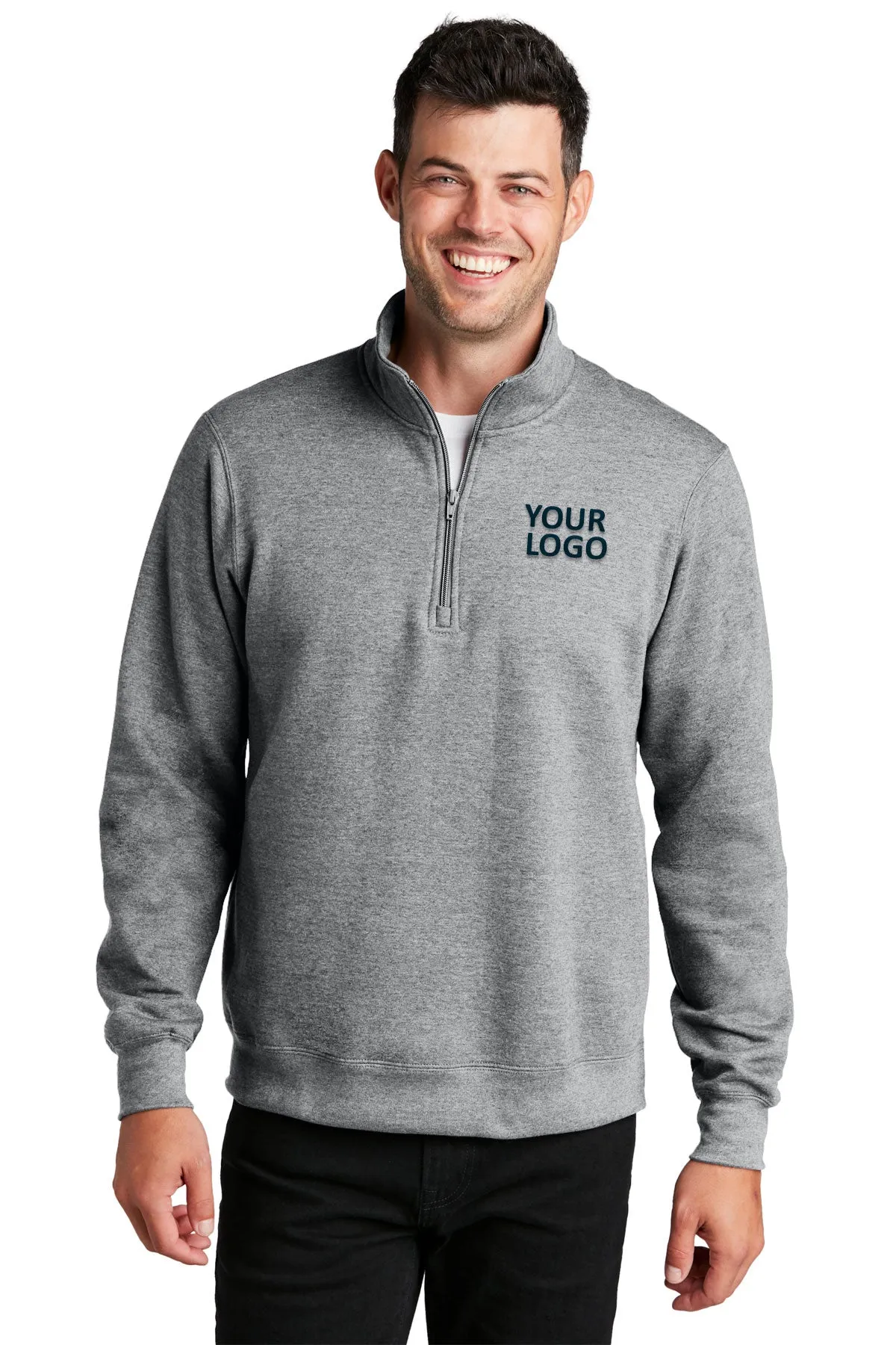 Port & Company Fan Favorite Fleece Branded Quarter Zips, Athletic Heather