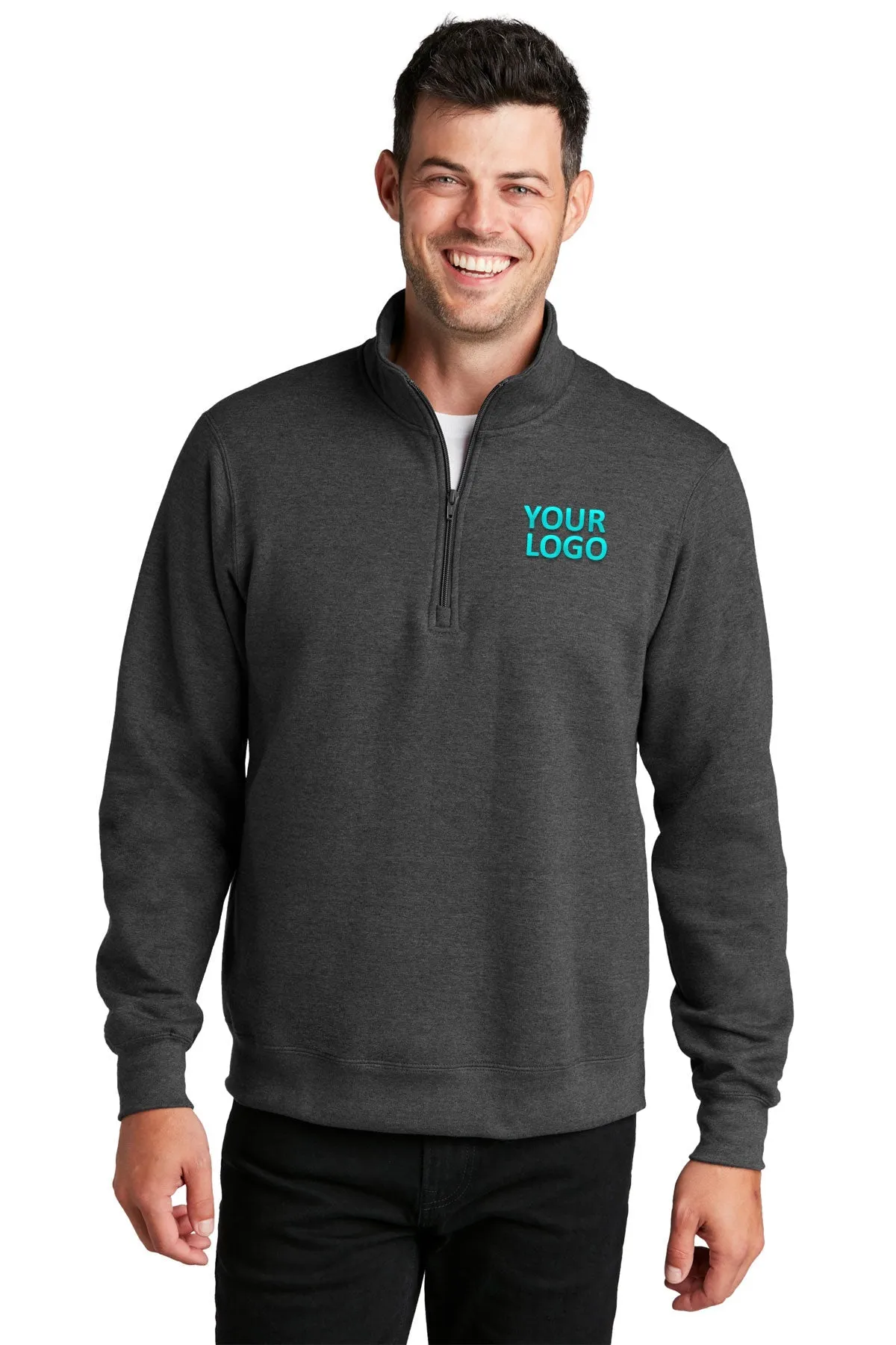 Port & Company Fan Favorite Fleece Custom Quarter Zips, Dark Heather Grey