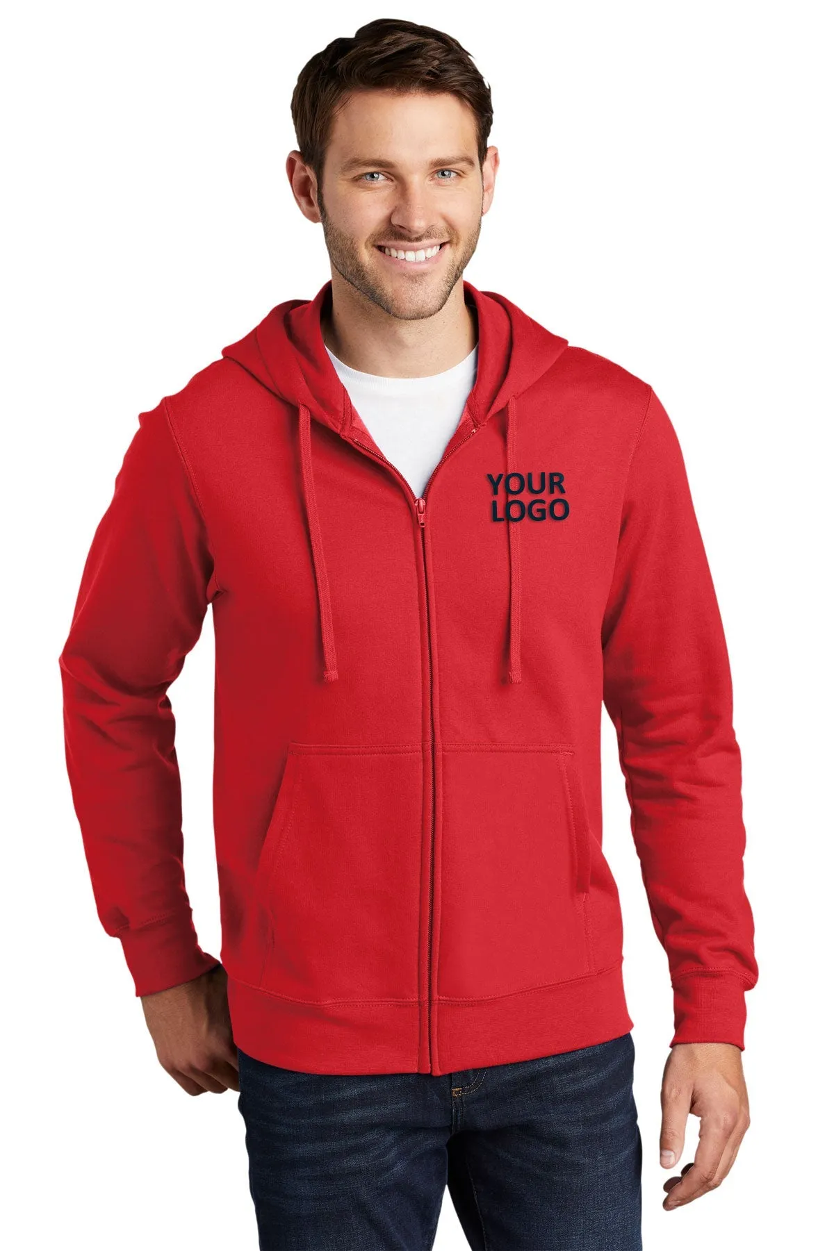 Port & Company Fan Favorite Fleece Custom Zip Hoodies, Bright Red