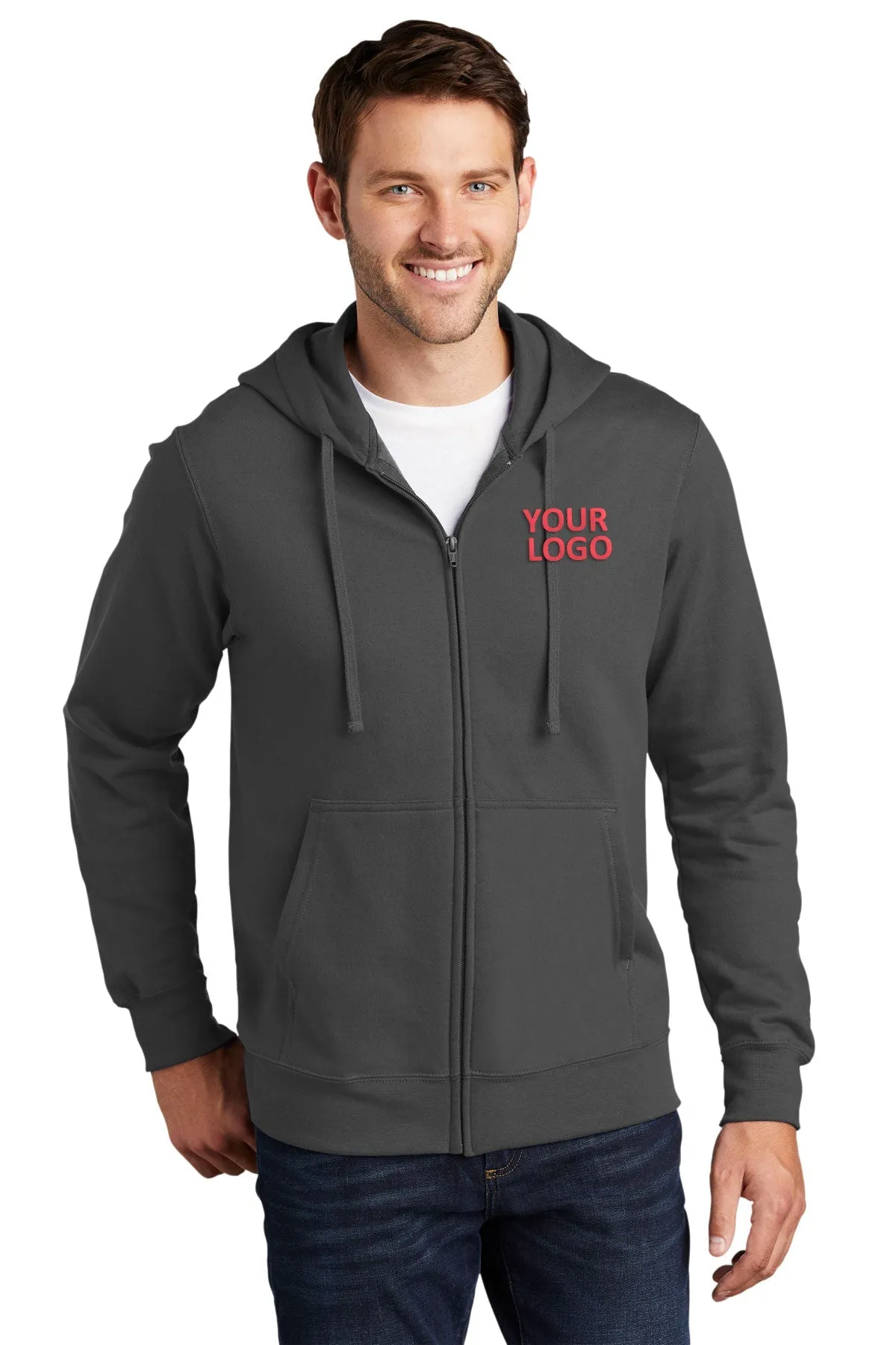 Port & Company Fan Favorite Fleece Custom Zip Hoodies, Charcoal