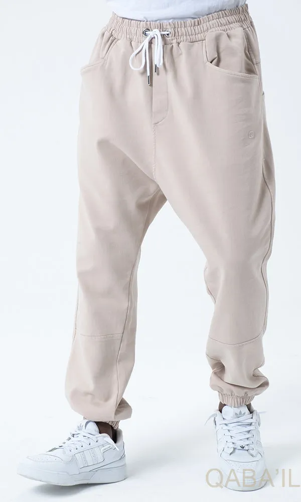 QL Relaxed Cotton STRETCH Cuffed Trousers in Beige