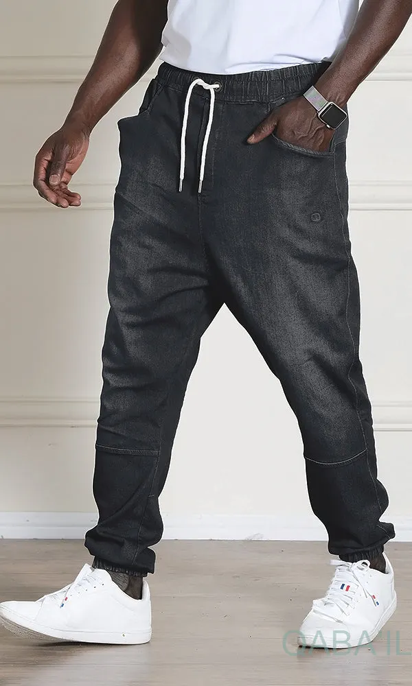 QL Relaxed Fit Stretch Cuffed Jeans in Washed Black